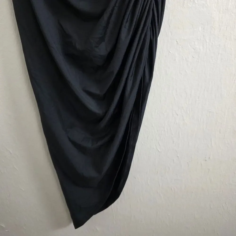 NEW Lulus Incredibly Posh Black Ruched Asymmetrical Midi Dress - Picture 6 of 13